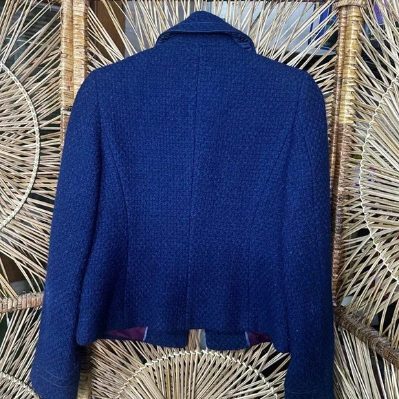 Boden Blue Wool Blend Bouclé Jacket WE300 Peter Pan Collar Navy Womens 4R - Picture 10 of 11